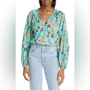 A.L.C Floral Print V-Neck Blouse Long Sleeve Lightweight 2